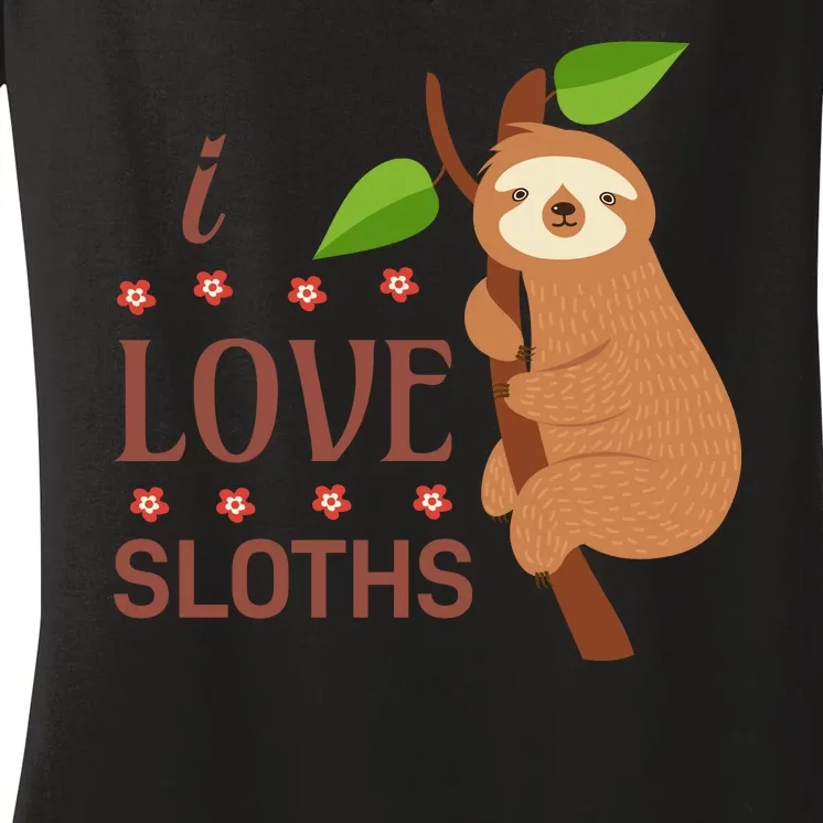 I Love Sloths Women's V-Neck T-Shirt