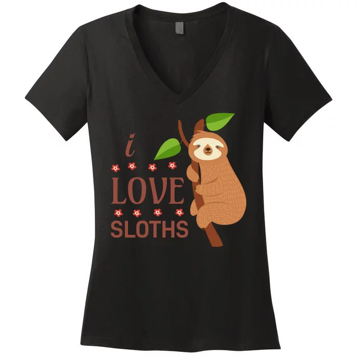 I Love Sloths Women's V-Neck T-Shirt