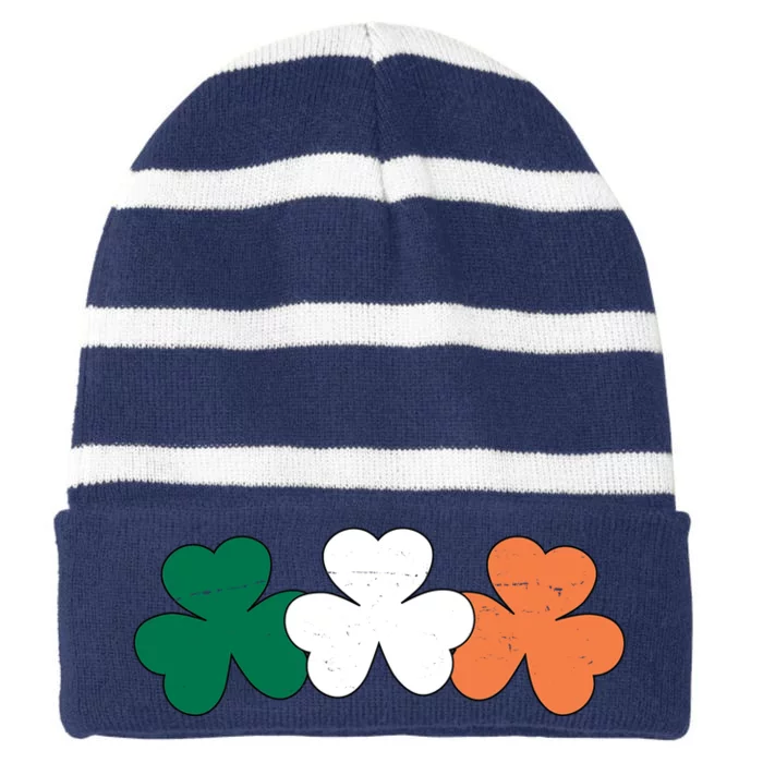 Irish Lucky Shamrock St Patrick Striped Beanie with Solid Band