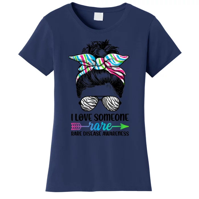 I Love Someone Rare Zebra Messy Bun Rare Disease Awareness Women's T-Shirt