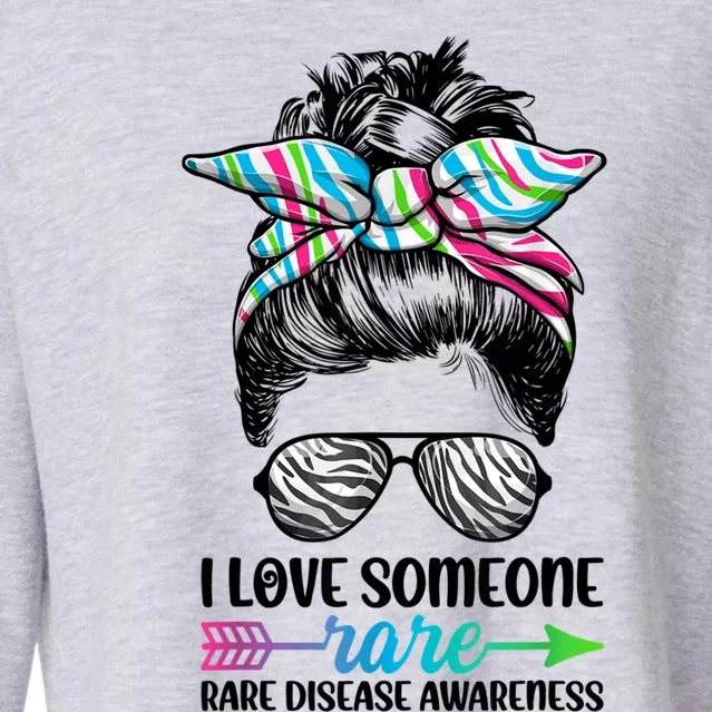 I Love Someone Rare Zebra Messy Bun Rare Disease Awareness Cropped Pullover Crew