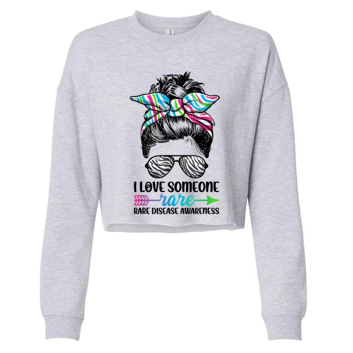 I Love Someone Rare Zebra Messy Bun Rare Disease Awareness Cropped Pullover Crew