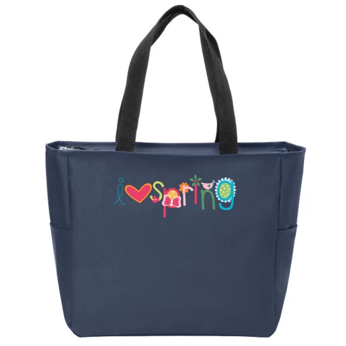 I Love Spring Colorful Zip Tote Bag