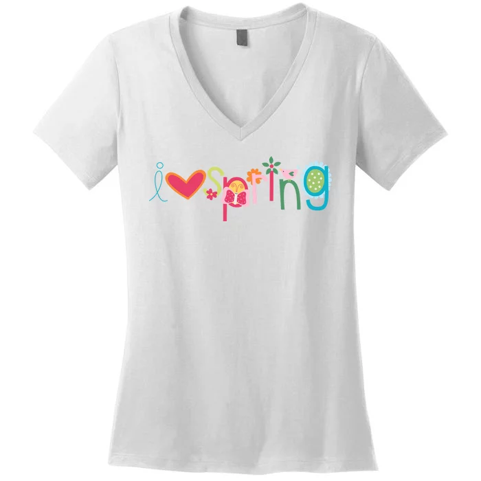 I Love Spring Colorful Women's V-Neck T-Shirt