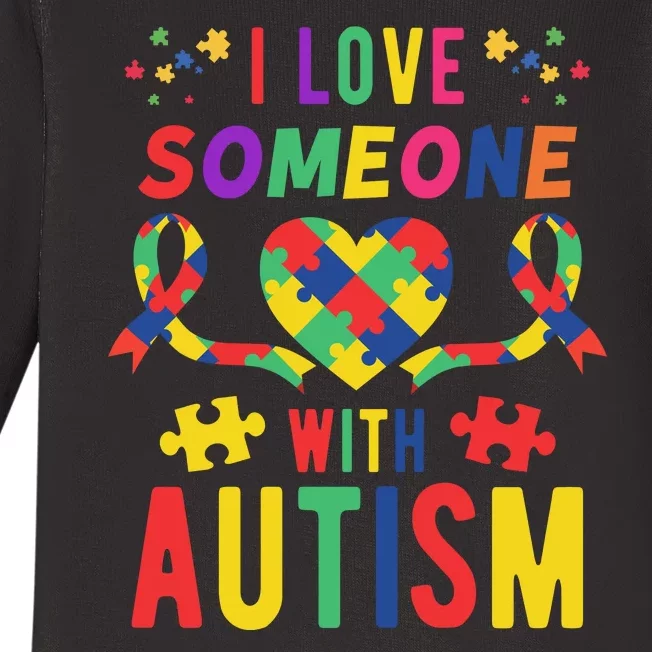 I Love Someone With Autism Ribbon Heart Baby Long Sleeve Bodysuit