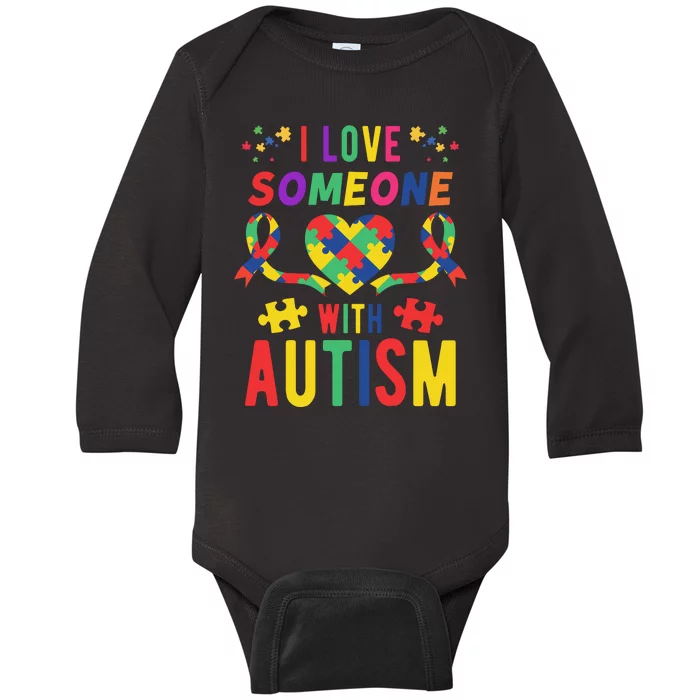 I Love Someone With Autism Ribbon Heart Baby Long Sleeve Bodysuit