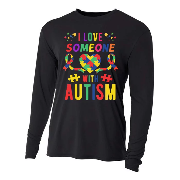 I Love Someone With Autism Ribbon Heart Cooling Performance Long Sleeve Crew