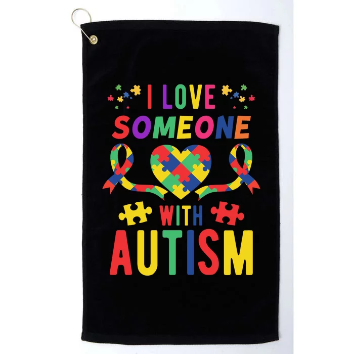 I Love Someone With Autism Ribbon Heart Platinum Collection Golf Towel