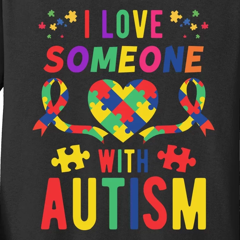 I Love Someone With Autism Ribbon Heart Kids Long Sleeve Shirt