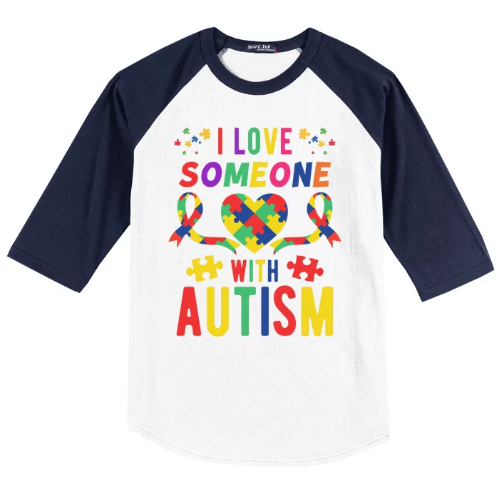 I Love Someone With Autism Ribbon Heart Baseball Sleeve Shirt