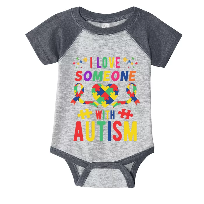 I Love Someone With Autism Ribbon Heart Infant Baby Jersey Bodysuit