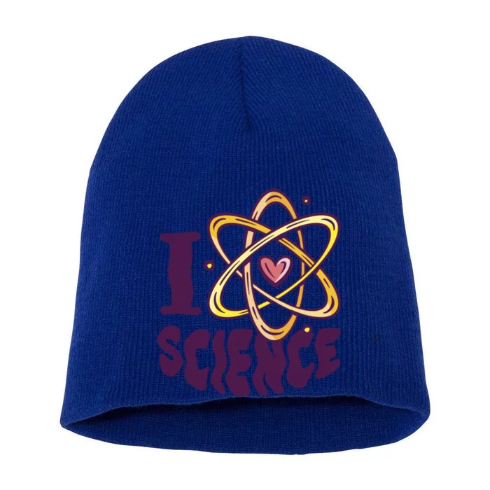 I Love Science L Teacher Student Scientist Graphic Funny Gift Short Acrylic Beanie