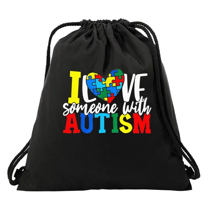 I Love Someone With Autism Awareness month Drawstring Bag