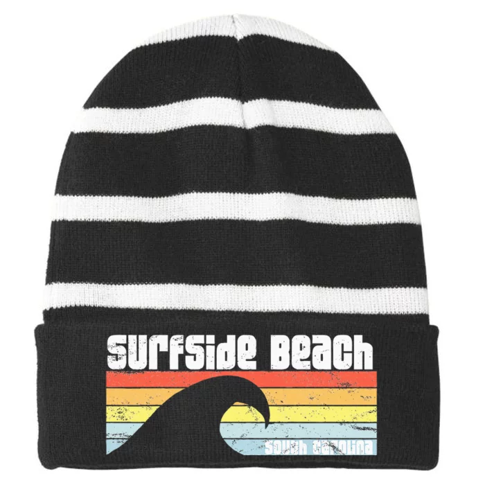 I Love Surfside Beach South Carolina Atlantic Ocean Wave Sc Striped Beanie with Solid Band