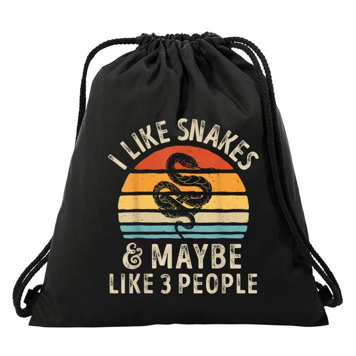 I Like Snakes And Maybe 3 People Snake Reptile Lover Retro Drawstring Bag