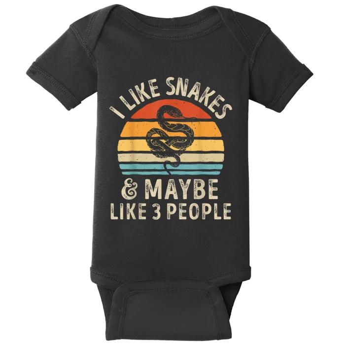 I Like Snakes And Maybe 3 People Snake Reptile Lover Retro Baby Bodysuit