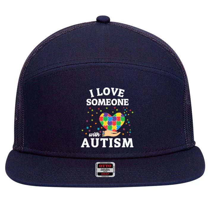 I Love Someone With Autism Gift 7 Panel Mesh Trucker Snapback Hat