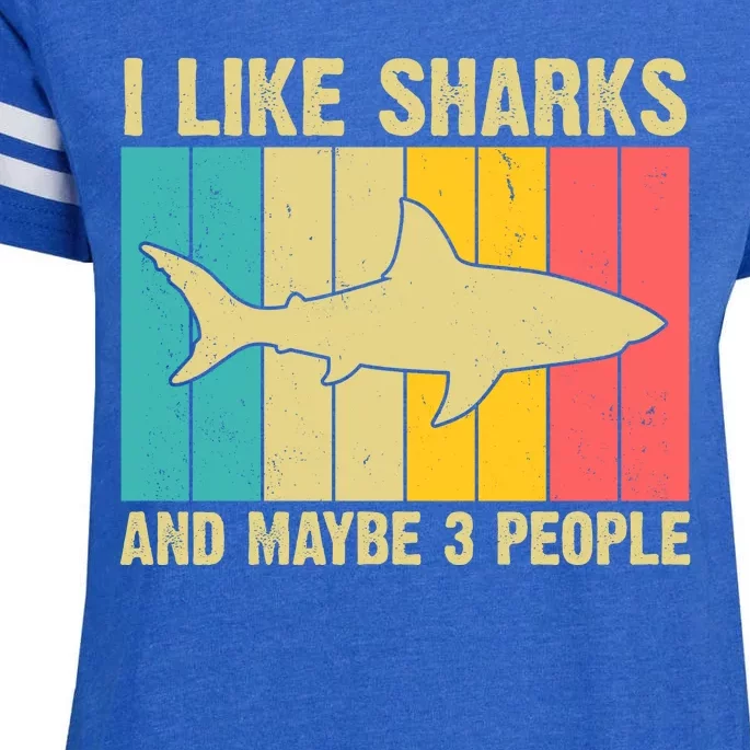 I Like Sharks And Maybe 3 People Funny Shark Lover Enza Ladies Jersey Football T-Shirt