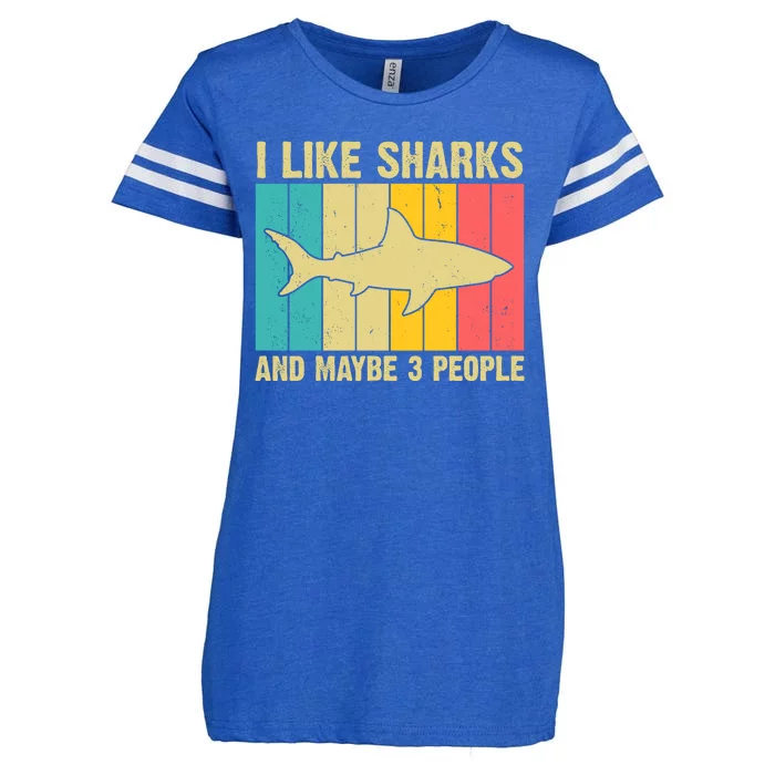 I Like Sharks And Maybe 3 People Funny Shark Lover Enza Ladies Jersey Football T-Shirt