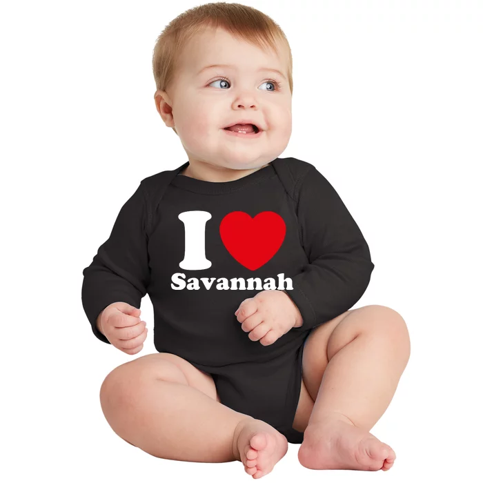 I Love Savannah. I Heart Savannah. Red Heart Valentines Day Savannah Name Gift Baby Long Sleeve Bodysuit