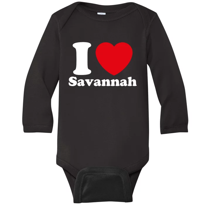 I Love Savannah. I Heart Savannah. Red Heart Valentines Day Savannah Name Gift Baby Long Sleeve Bodysuit