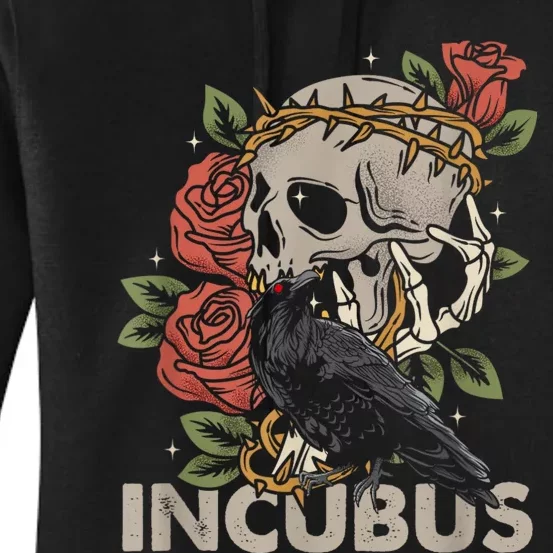 IncubusCrow Left Skull Morning And Flower Halloween Graphic Women's Pullover Hoodie