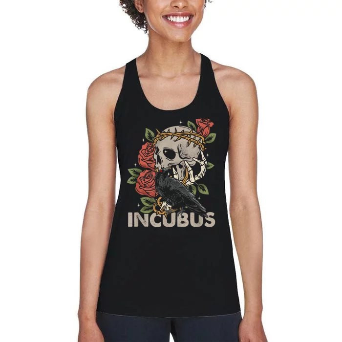 IncubusCrow Left Skull Morning And Flower Halloween Graphic Women's Racerback Tank