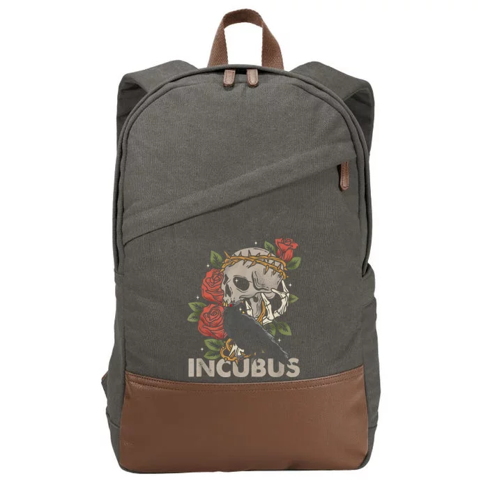 IncubusCrow Left Skull Morning And Flower Halloween Graphic Cotton Canvas Backpack