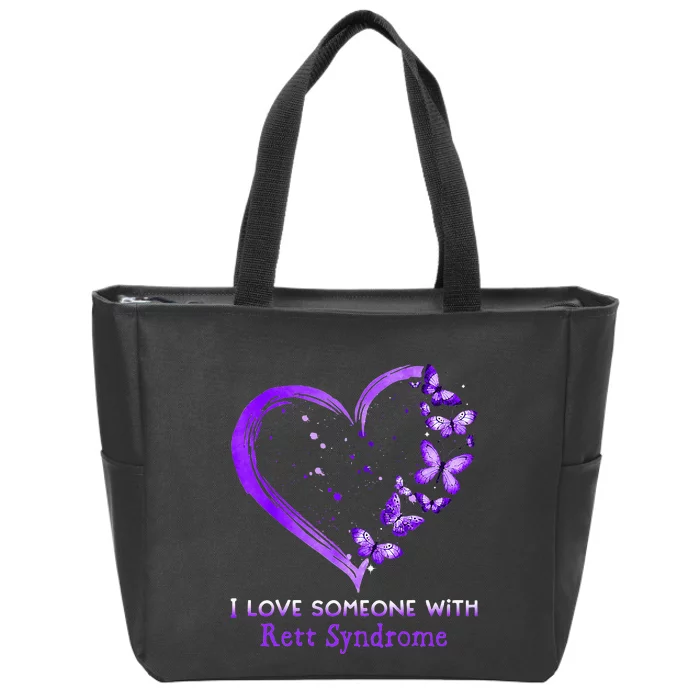 I Love Someone With Rett Syndrome Awareness Purple Ribbon Zip Tote Bag