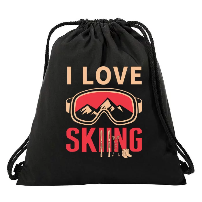 I Love Skiing Goggles Gifts For Skier Drawstring Bag