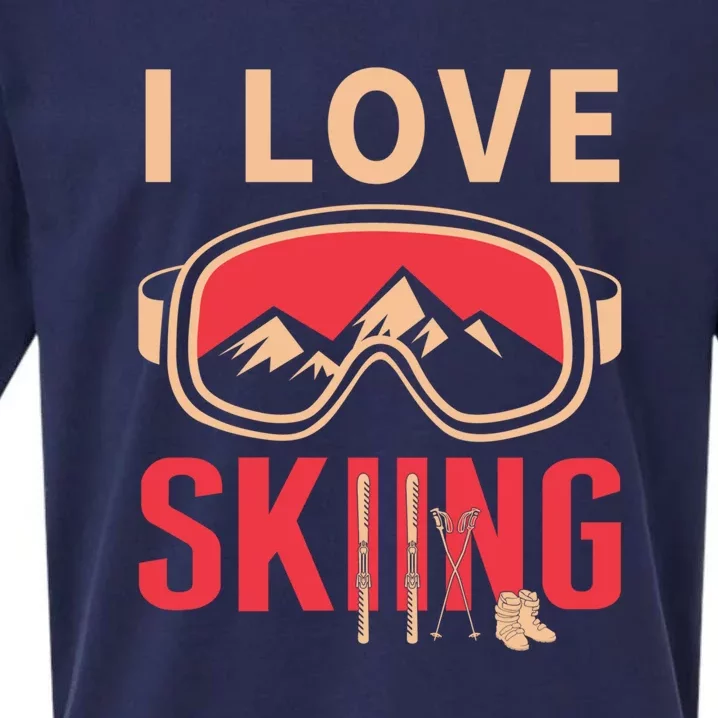 I Love Skiing Goggles Gifts For Skier Sueded Cloud Jersey T-Shirt