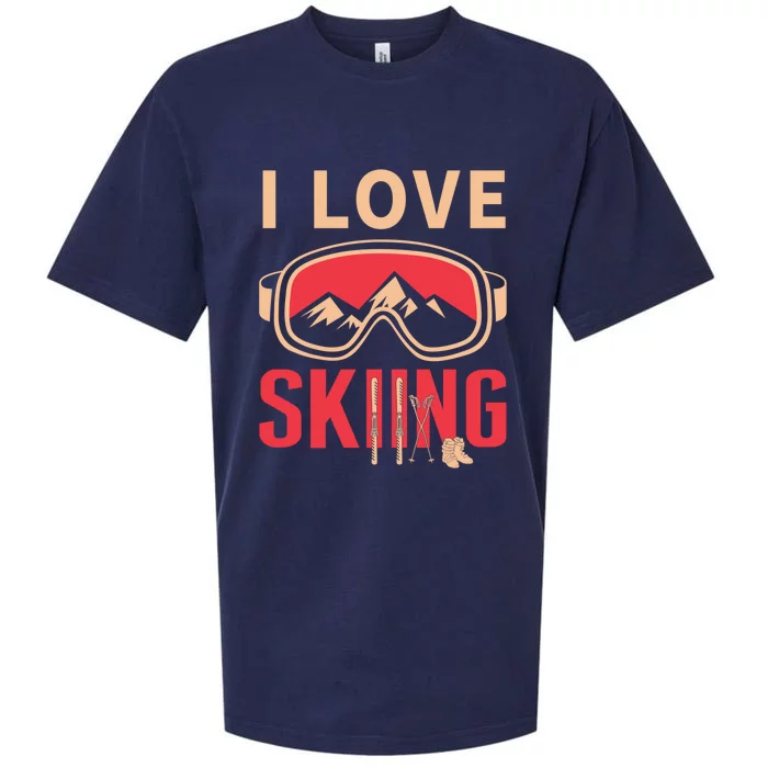 I Love Skiing Goggles Gifts For Skier Sueded Cloud Jersey T-Shirt