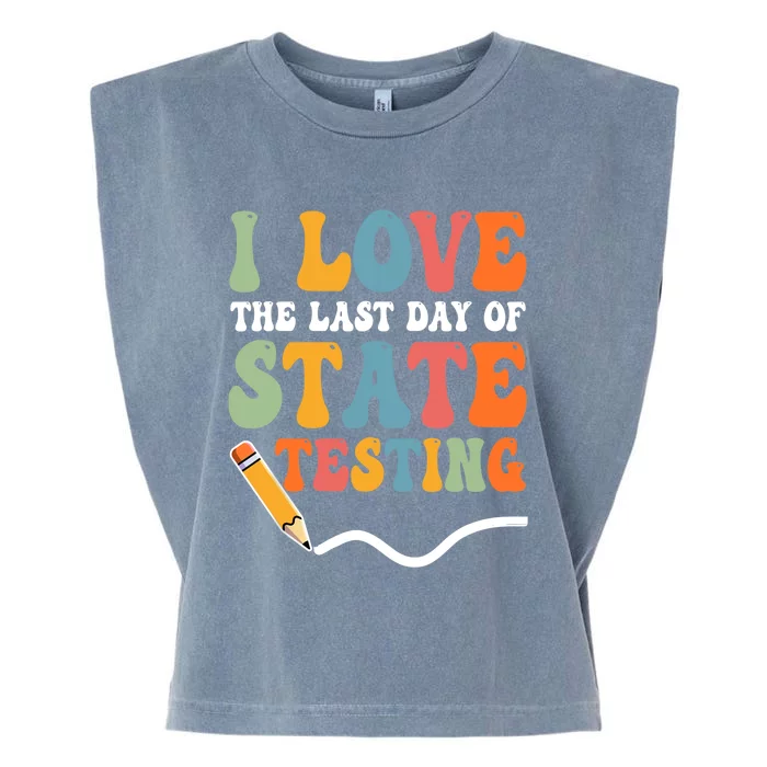 I Love State Testing Teacher School Test Day Funny Garment-Dyed Women's Muscle Tee