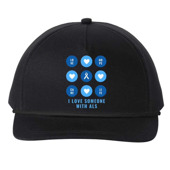 I Love Someone with ALS - Support ALS Awareness Blue Ribbon Snapback Five-Panel Rope Hat