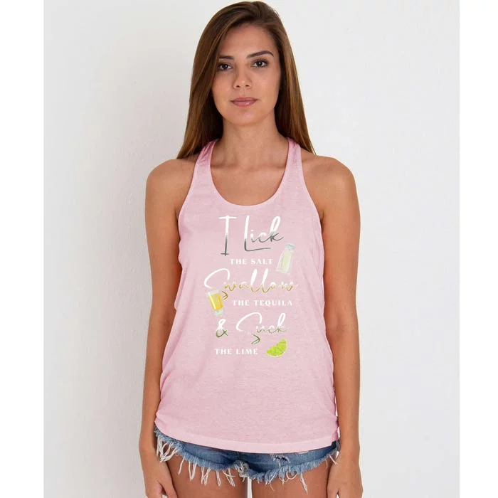 I Lick Salt Swallow Tequila Suck Lime Cinco De Mayo Mexico Gift Women's Knotted Racerback Tank