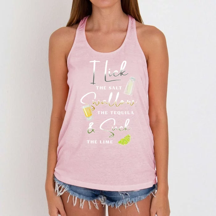 I Lick Salt Swallow Tequila Suck Lime Cinco De Mayo Mexico Gift Women's Knotted Racerback Tank