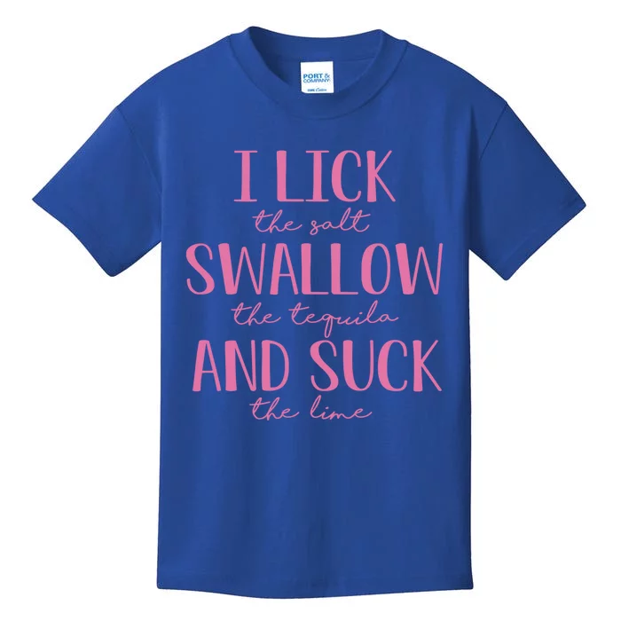 I Lick Salt Swallow Tequila Suck Lime Cinco De Mayo Mexico Funny Gift Kids T-Shirt