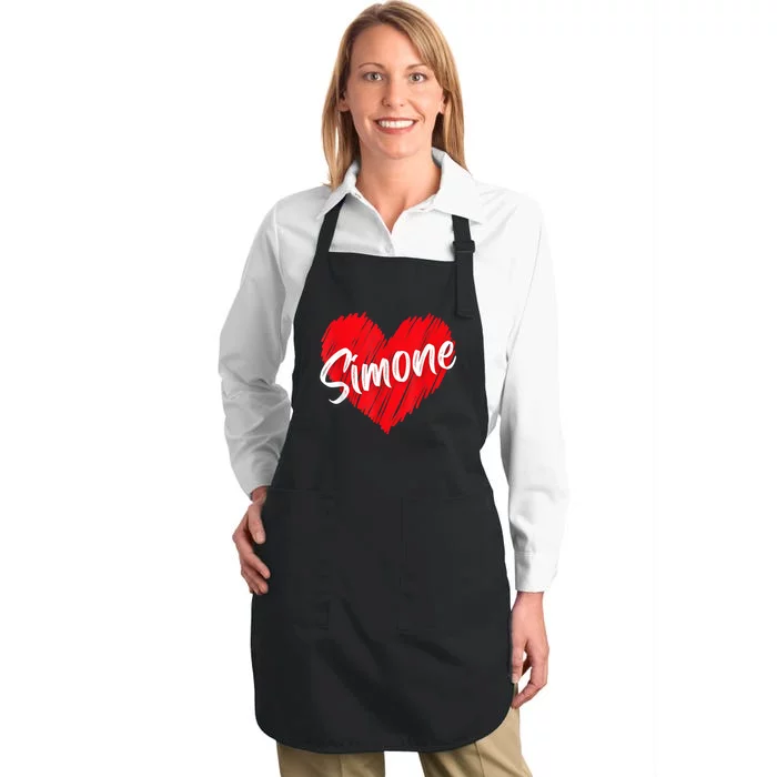 I Love Simone Heart Personalized Name Simone Full-Length Apron With Pocket