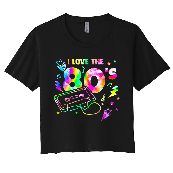 I Love The 80s Vintage Style Tape Music Party Women's Crop Top Tee