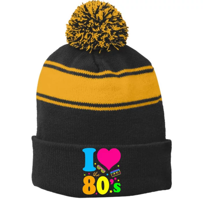 I Love The 80S 80s 90s Costume Party Stripe Pom Pom Beanie