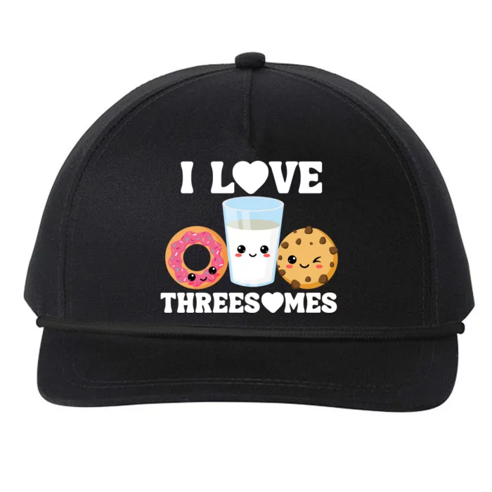 I Love Threesomes Donut Cookie Milk Valentine Pun Snapback Five-Panel Rope Hat