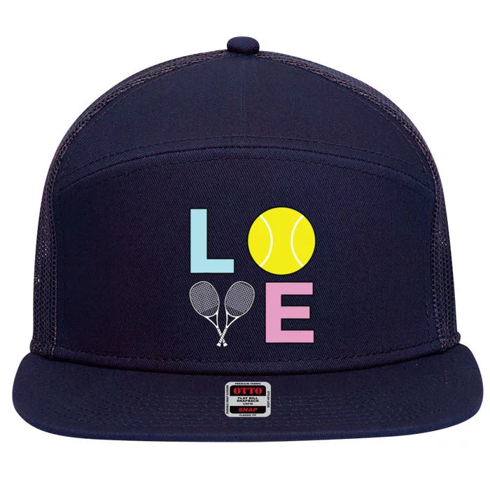 I Love Tennis Tennis Player 7 Panel Mesh Trucker Snapback Hat