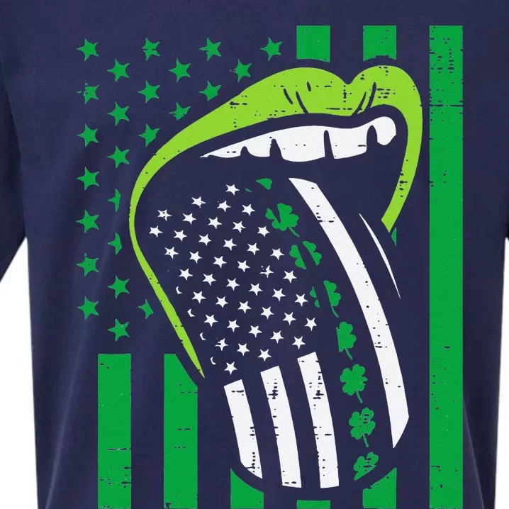 Irish Lips Tongue US Flag St Patricks Day Patriot Sueded Cloud Jersey T-Shirt