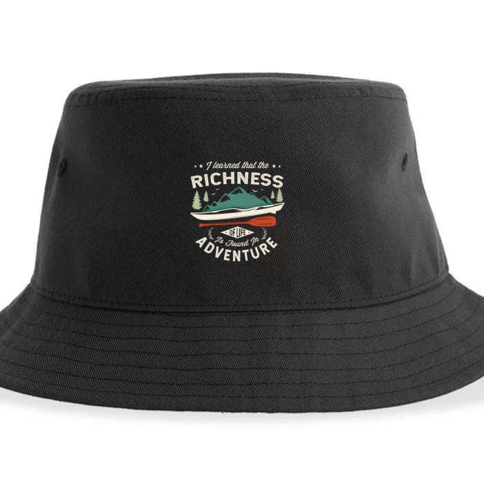 I Learned That The Richness Of Life Is Found Kayak Canoeing Great Gift Sustainable Bucket Hat