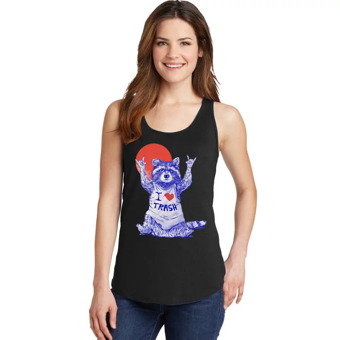 I Love Trash Raccoon Japanese Retro Style Ladies Essential Tank