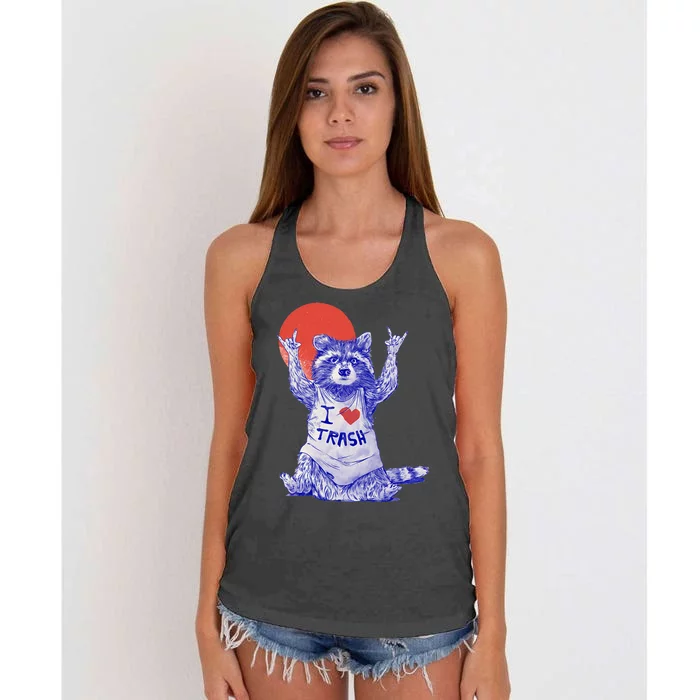 I Love Trash Raccoon Japanese Retro Style Women's Knotted Racerback Tank