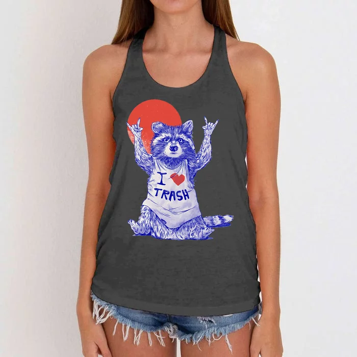 I Love Trash Raccoon Japanese Retro Style Women's Knotted Racerback Tank