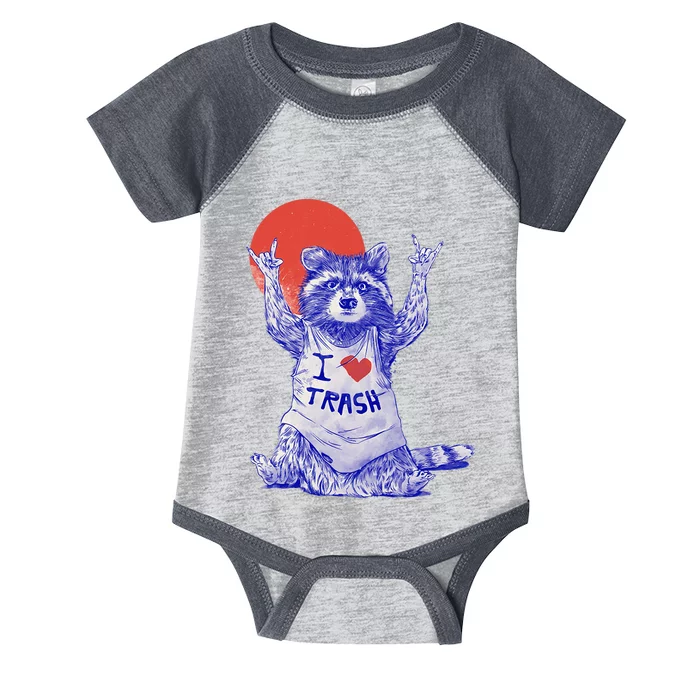 I Love Trash Raccoon Japanese Retro Style Infant Baby Jersey Bodysuit