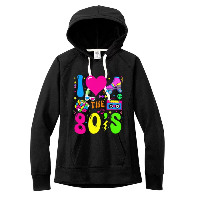 I Love The 80S Party 1980s Themed Costume 80s Women's Fleece Hoodie