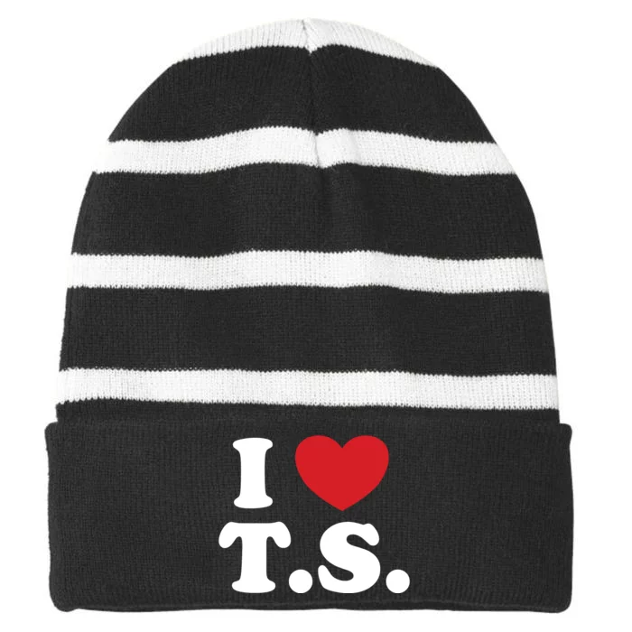 I Love T.S. I Heart T.s. Striped Beanie with Solid Band